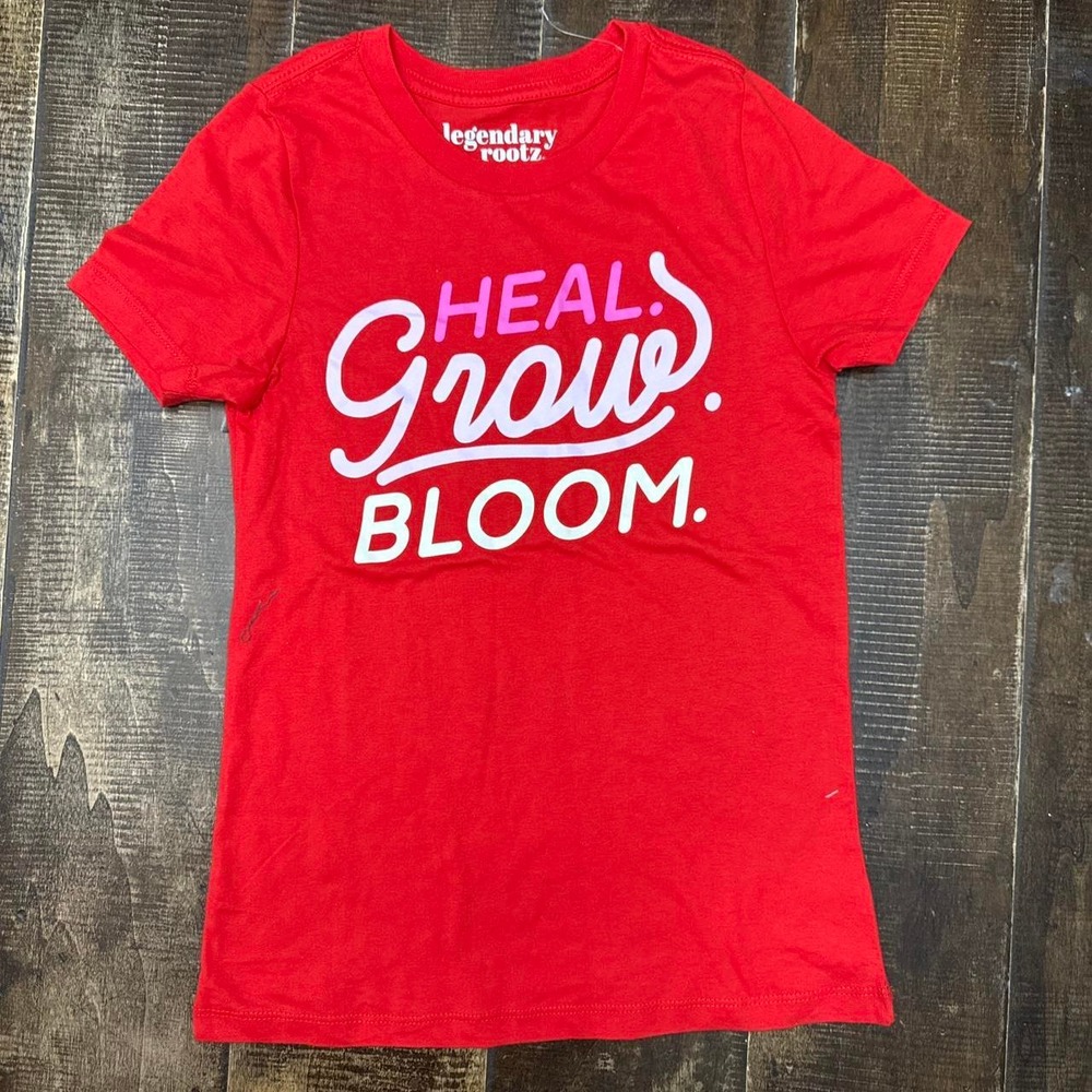 Legendary Rootz Black History Month Women's Red "Heal. Grow. Bloom." Graphic Tee